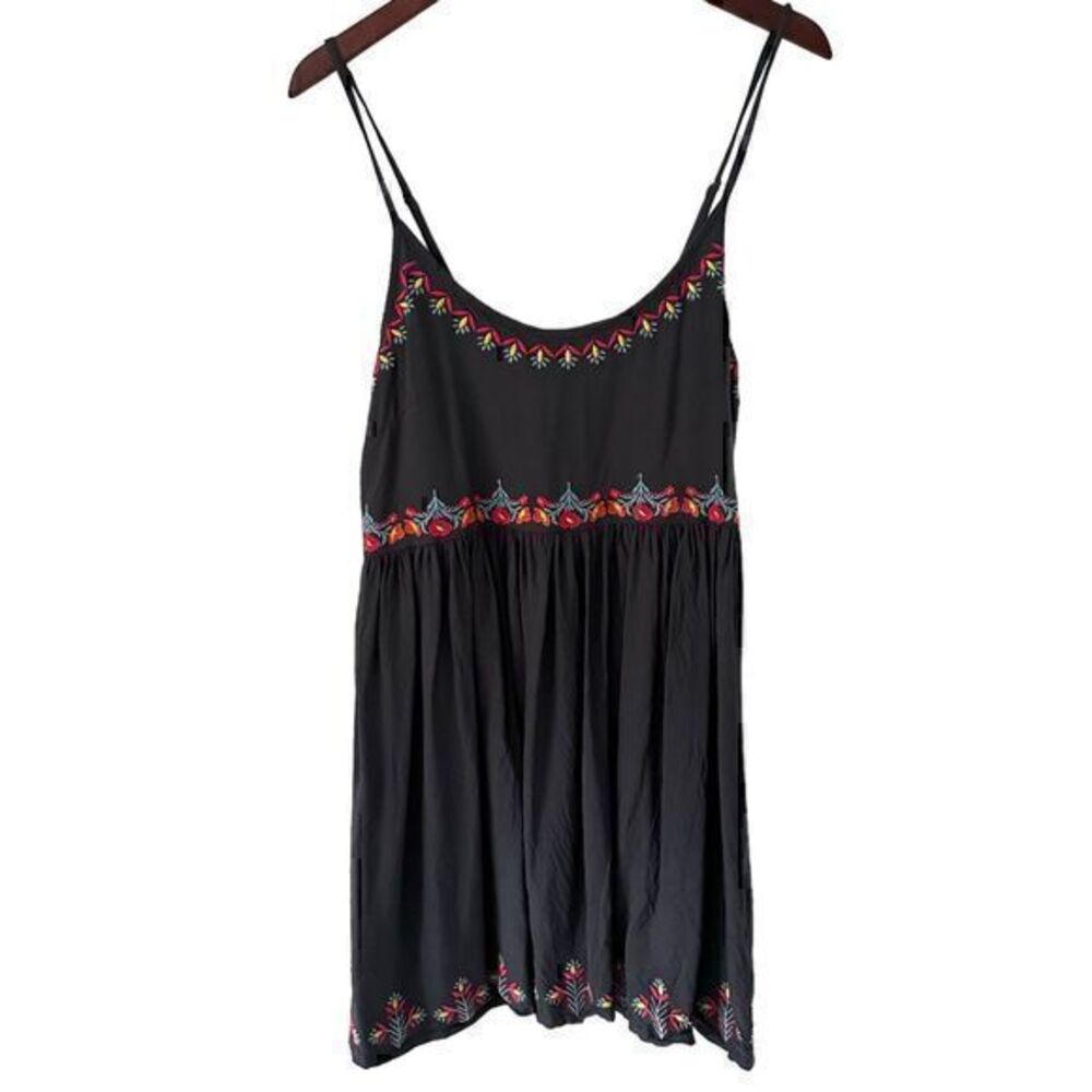 Bali Blue Embroidered Boho Strappy Scoop Neck Fit Flare Midi Dress Size L